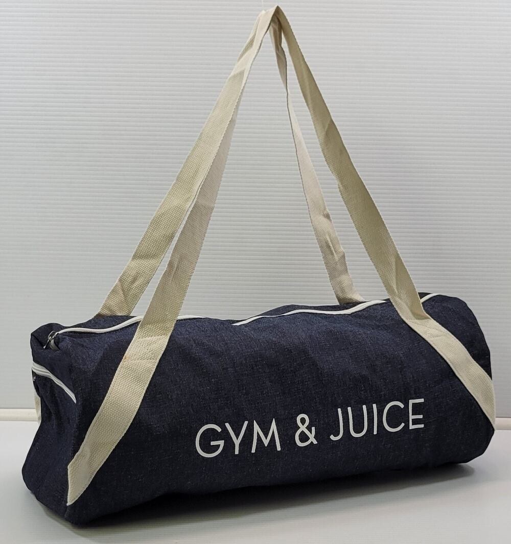 K) Gym & Juice Athletic Blue Denim Shoulder Duffle Bag 19"